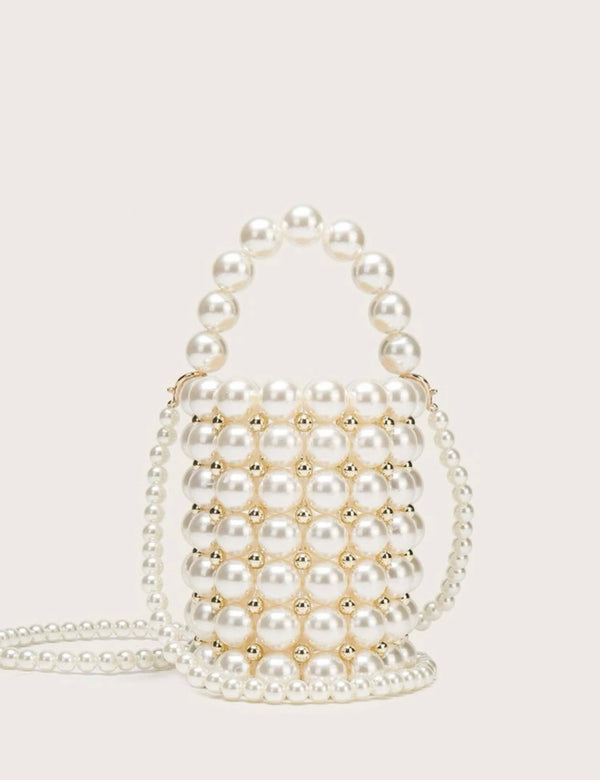 Mini 2 in 1 Faux Pearl Beaded Bucket Bag