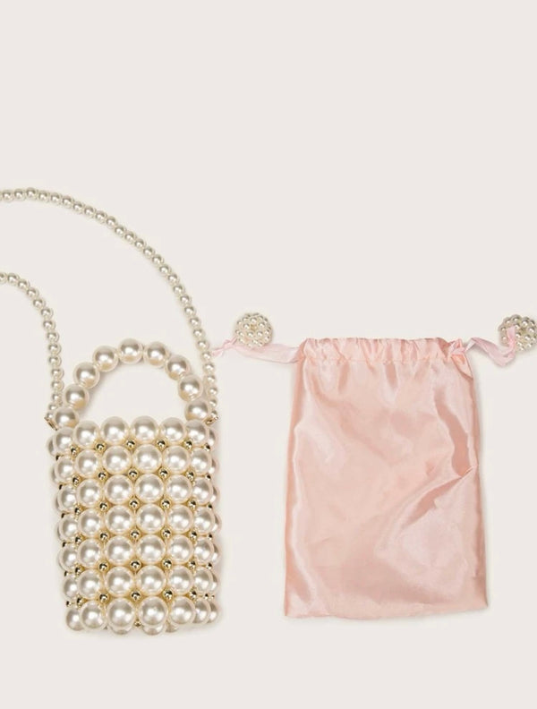 Mini 2 in 1 Faux Pearl Beaded Bucket Bag