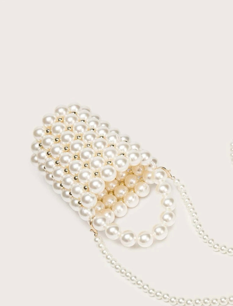 Mini 2 in 1 Faux Pearl Beaded Bucket Bag