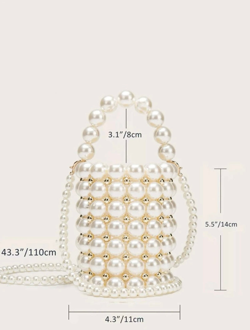 Mini 2 in 1 Faux Pearl Beaded Bucket Bag