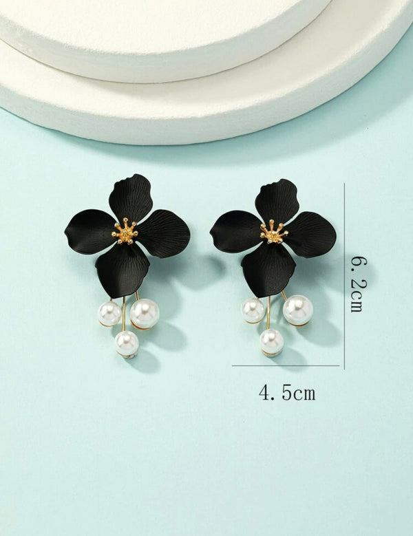 Flower & Faux Pearl Decor Earring Jackets