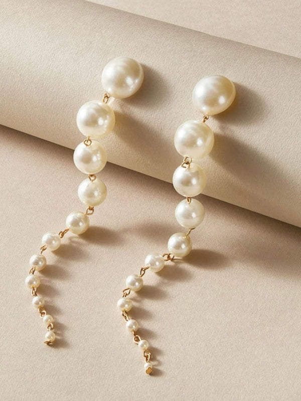 Faux Pearl Decor Long Drop Earrings