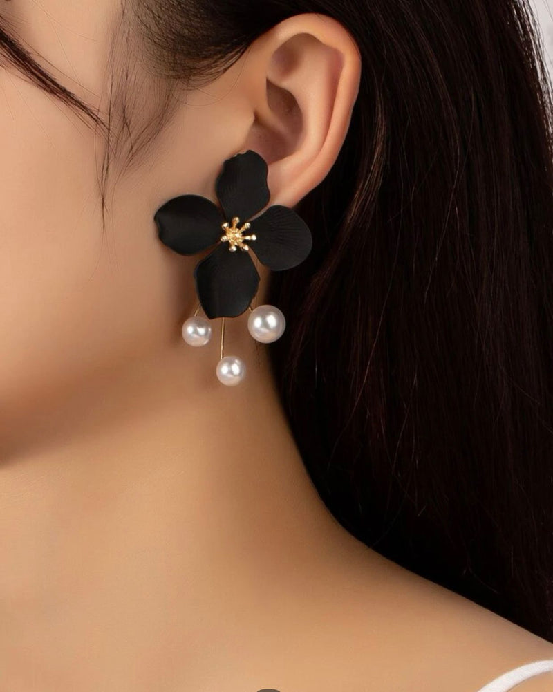 Flower & Faux Pearl Decor Earring Jackets