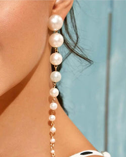 Faux Pearl Decor Long Drop Earrings