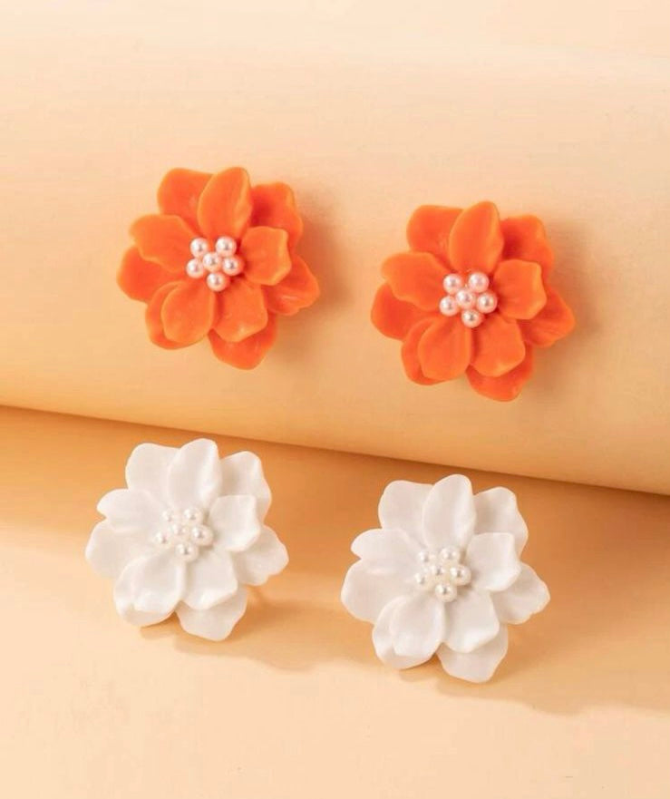 2 pairs flower design stud earrings